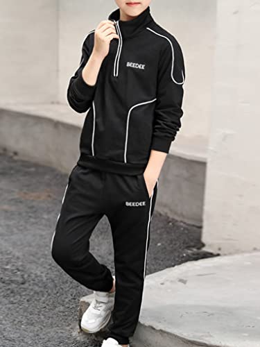 Hansber Kids Boys 2 Piece Tracksuit Sweatsuit Zip Up Turtleneck Long Sleeve Sweatshirt with Sweatpants Set2