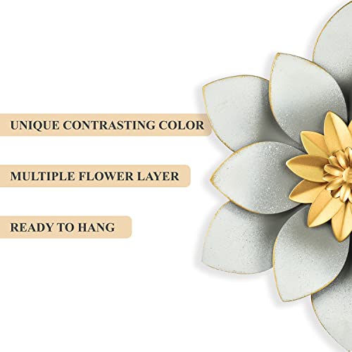Reflinto Metal Flower Wall Decor, Iron Floral Sculpture, Farmhouse Hanging Rustic Decoration For Bedroom, Living Room, Bathroom, Kitchen - Grey, 9.5", 1Pcs #TOP1