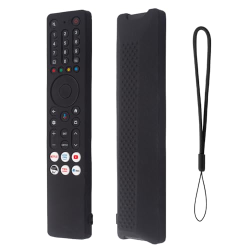 Image of Silicone TV Remote Cover Compatible with TCL Tv Remote RC833A 4K QLED Google TV Protective Case with Lanyard [Remote NOT Included] (2025-Black)