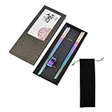 Palillos Chinos Reutilizables Acero Inoxidable, 2 Pares Palillos con Soporte y Bolsa de Viaje, Set de Regalo Elegante Aptos para Lavavajillas y Uso Diario
