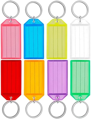Uniclife 40 Pack Tough Plastic Key Tags with Split Ring Label Window, Assorted Colors