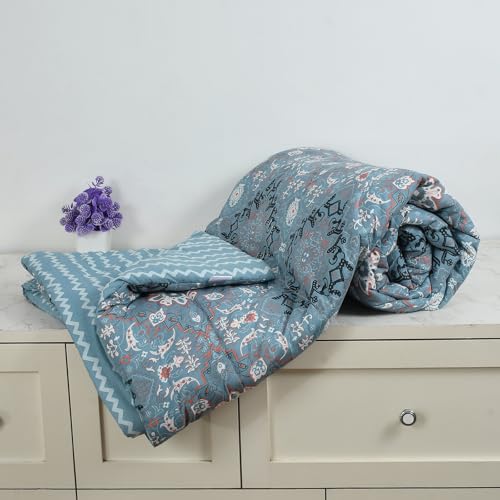 Image of Florida Navy Floral Microfiber Comforter Set for Double Bed | Soft Reversible 180 GSM AC Comforter with King Bedsheet & 2 Pillow Covers