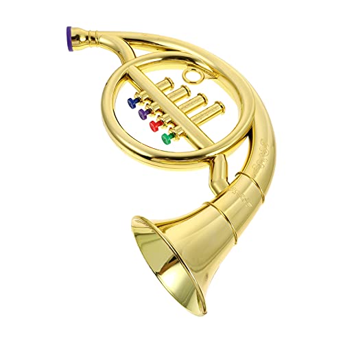 Musical Instruments Play Toy French Horn For Kids With 4 Keys, Ages 3+, Plastic Trumpet In Metallic, Wind And Brass Instrument Band In School/Home, Musical Gift #TOP4
