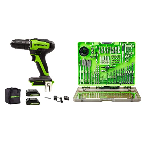 Greenworks 24V Brushless Cordless Drill/Driver With 2X 1.5Ah Usb Batteries And Charger, With 90-Piece Impact Rated Driving Bit Set #TOP10