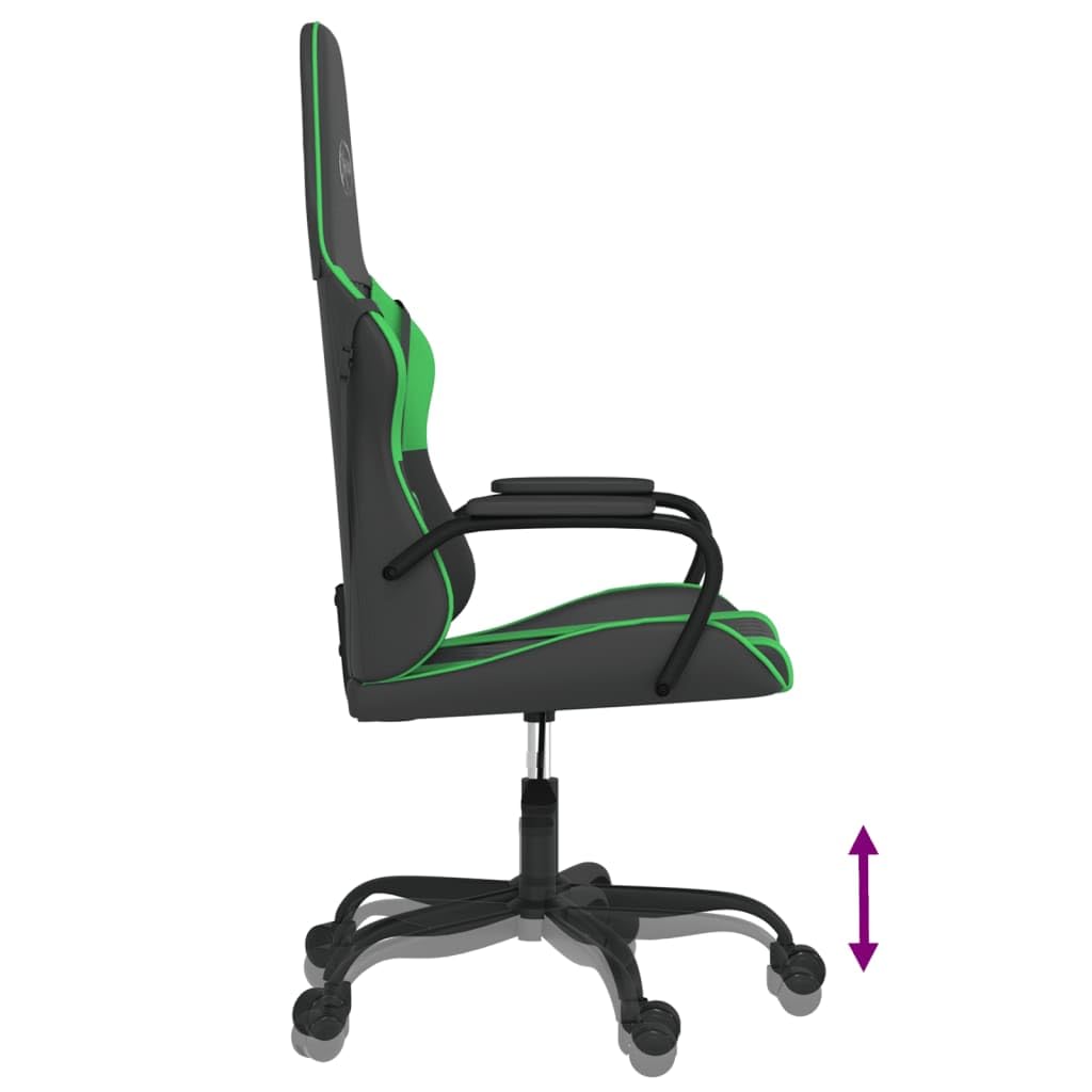 Gamingstuhl mit Massagefunktion Schwarz und Grün aus Kunstleder, ergonomischer Drehstuhl mit Lendenstütze, höhenverstellbar, Rollen, 110 kg Tragkraft für Büro und Gaming