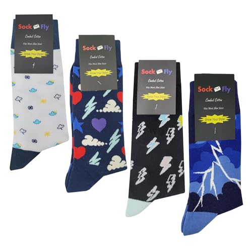 Weather Dress Socks 4 Pack Funny Novelty Crazy Fun Design Men Size 8-12 Cotton Casual Crew Colorful Funky Fancy Socks Gift for Men2