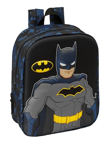 BATMAN - Mochila de Guardería 3D, Fácil Limpieza, Ideal para Niños de Diferentes Edades, Cómoda y Versátil, Calidad y Resistencia, 22x10x27 cm