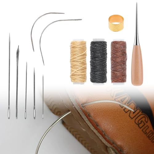 Miniatura 7 de Kit De Artesanía En Cuero - 12 Piezas Con Agujas Para Coser A Mano, Herramientas Y Hilo Encerado