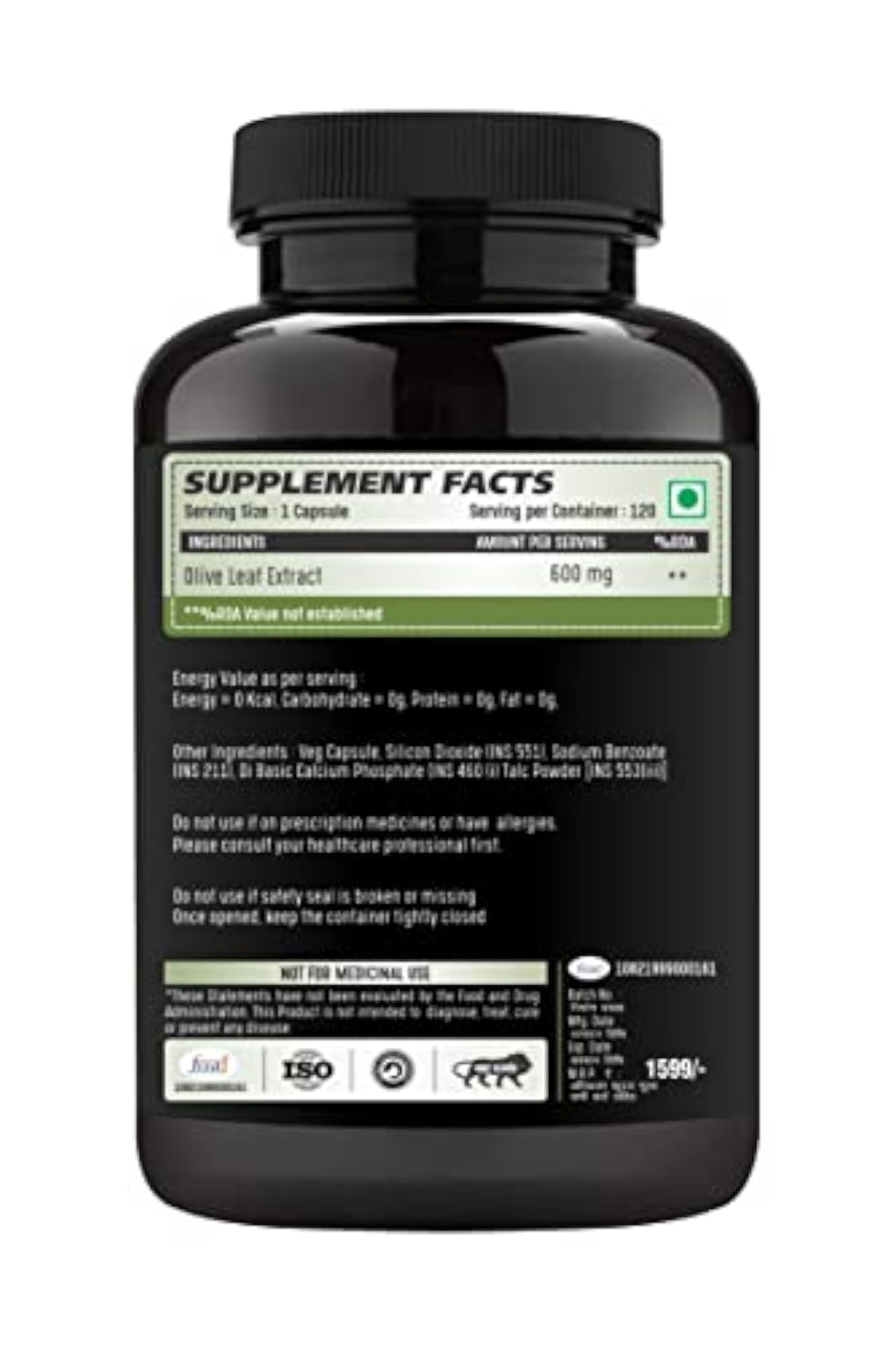 Adorreal Olive Leaf Extract Capsules, 120 Count, Heart & Immune Support