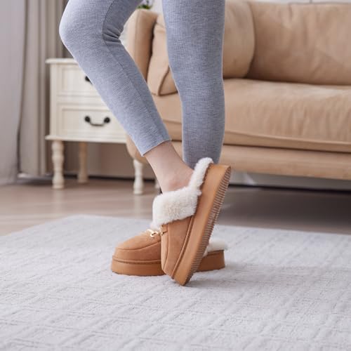 Womens Fuzzy Memory Foam Slippers for Women Winter House Slippers Warm Comfy Shoes Indoor Outdoor Suede Platform with Anti-Skid Sole Gift for Women Mom Ladies2