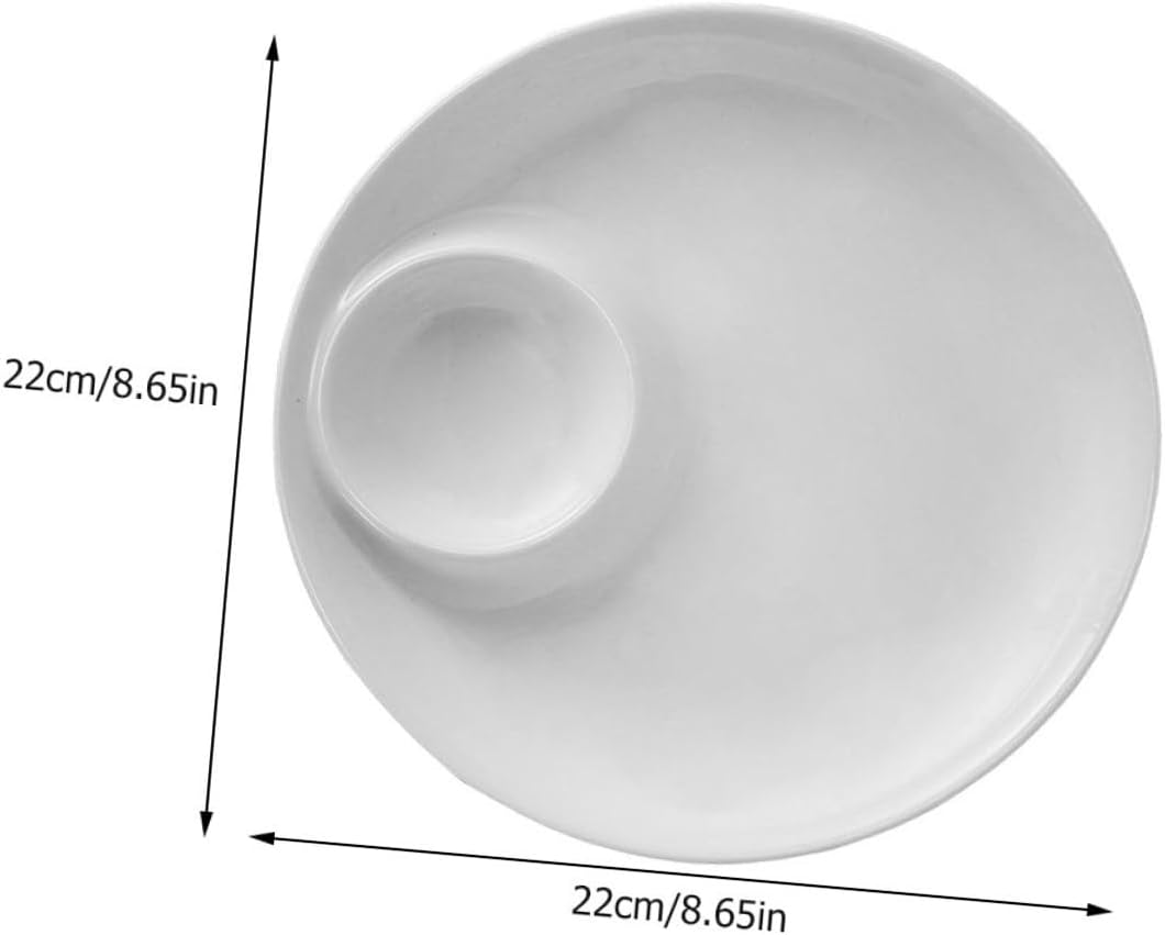 FRCOLOR Ceramic Dumpling Dish and Dinner Plate 9-inch White Porcelain Side Dish Plate for Home Tableware and Restaurant Salad Serving