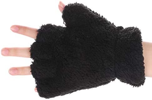 Women Girls Warm Half Finger Plush Gloves Mittens Cute Bear Cat Dog Paw Gloves Fingerless Mittens Hanging Neck Gloves Mittens with Anti-lost String Hand Warmer for Outdoor Sports Touchscreen Typing