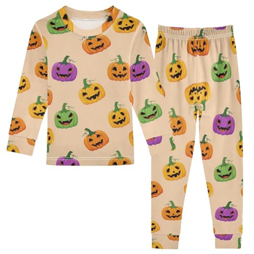 Pajama Sets Long Sleeve Halloween Colorful Pumpkin Soft Comfy Sleepwear 2 Piece PJS 3-8T