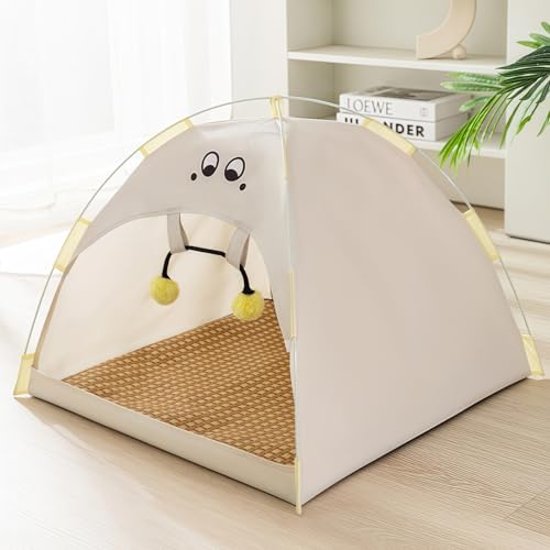 Iuseike ペットテント ペットハウス 夏用 犬猫用ベッド クッション付き 折りたたみ式 組み立て簡単 休憩場所 遊び場 通気性 取り外し可能 手洗い可能 ペット用品 暑さ対策 寒さ対策 屋内・屋外兼用 (M: 40×40×38 (10斤以内を推奨),