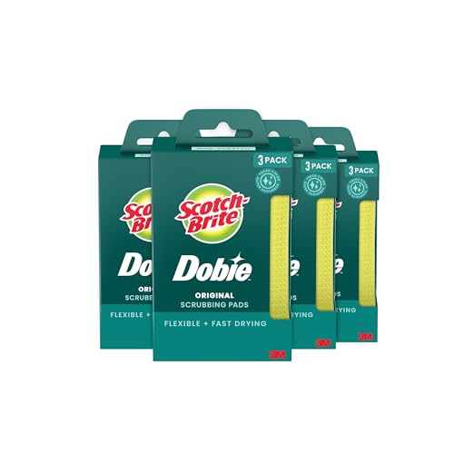 Scotch-Brite Dobie Non-Scratch All-Purpose Scrub Pads, 12 Total Pads (6 Packs of 2), Reusable Scouring Sponges for Kitchen & Bathroom, Safe on Non-Stick Cookware, Yellow