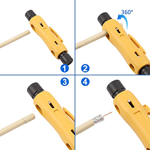 Solsop Coax Cable Crimper Coaxial Rg6 Compression Tool Kit with 20PCS F RG6 Connectors, Double Ended Coax Stripper for RG7/11 and RG59/6/6Q