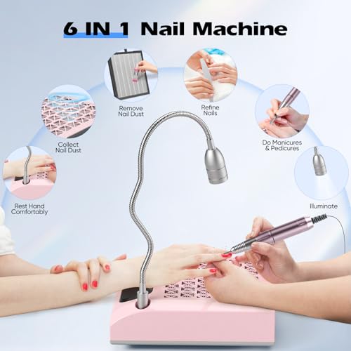 Taladro de uñas eléctrico profesional para manicura sin polvo con extractor de 80W integrado 4