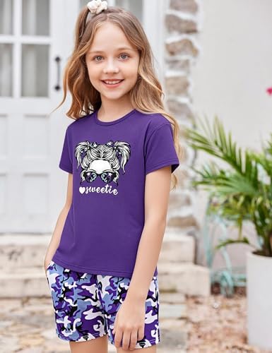 Image of mksodopy Girls Summer Clothse Graphic Print Front and Back High and Low Irregular T-shirt Cycling Shorts Set