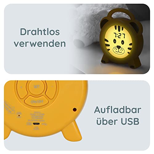 Alecto BC100TIGER - Pädagogischer Wecker Kinder - Schlaftrainer & Nachtlicht Kinder - Lernen von Schlafen und Aufwachen mit LED Kinderwecker - Gelb