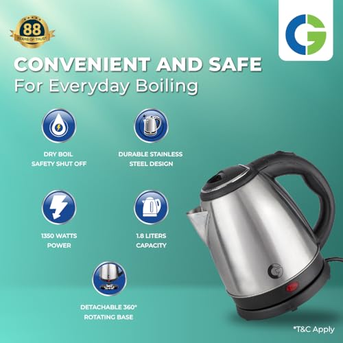 Image of CG - EKSS18 SS 1.8 Ltr Electric Kettle 1350W with Dry Boil Protection, Auto Cut Off, Cool Touch Ergonomic Handle, Double Wall Insulation, 2 Yr Replacement Manufacturer Warranty - Black