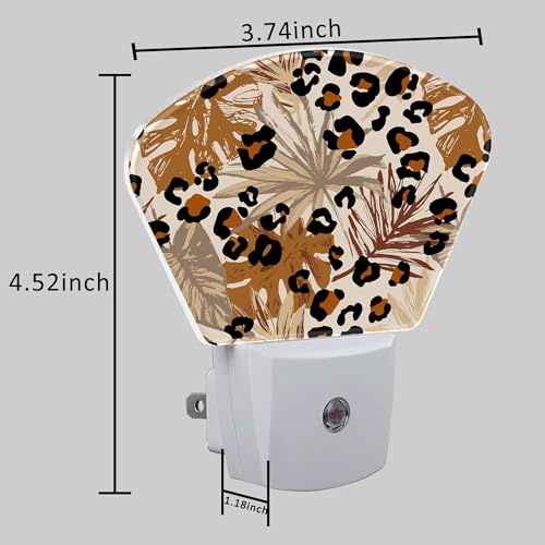 Image of Abstract Leopard Tropical Leaves Night Light Plug into Wall, Camouflage Spots Leaves Night Light with Dusk to Dawn Sensor for Kid Girls Boys Women Men Room, Hallway, Kitchen, Bathroom, Stairs Decor