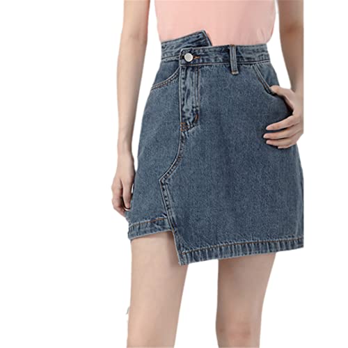 Jupe courte en denim trapèze Alloaone bleu taille haute vêtements femme
