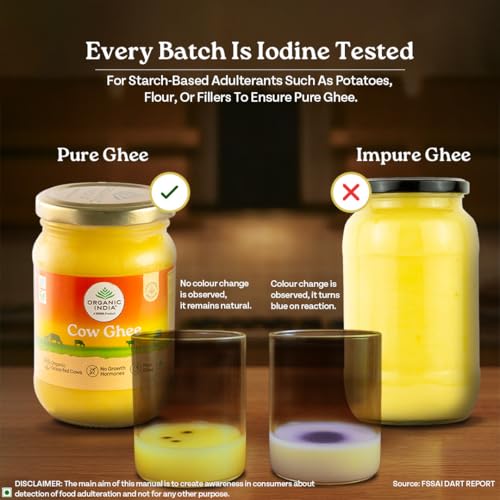 Image of Organic India Pure Cow Ghee, 250ml | Labs Tested on 250+ Parameters | Certified Organic | Glass Bottle | Sourced from Organically Fed Cows | Authentic Taste, Rich in Healthy Fat