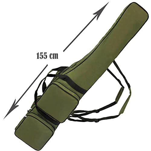 Foto von QMBasic AngelRuten-Tasche 2-4 Fächer 155 cm Länge | Futteral Gerätetasche Angel-Tasche fertig montiert