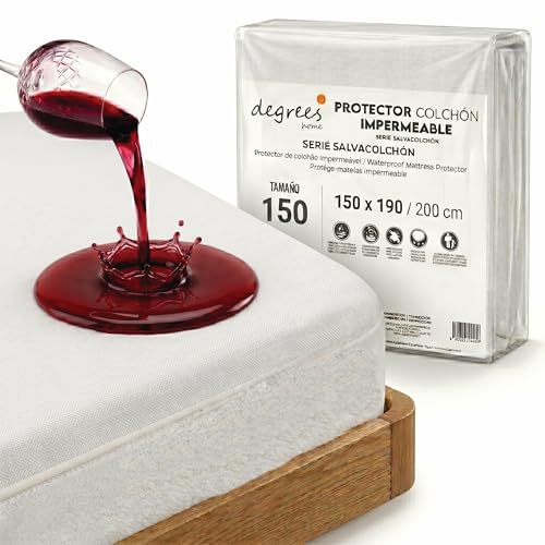 Degrees Home – Protector de Colchón Impermeable y Transpirable con Banda Ajustable (150x190/200) – Antiácaros, Lavable y Certificado Oeko Tex – Cubre Colchón Ajustable hasta 32 cm