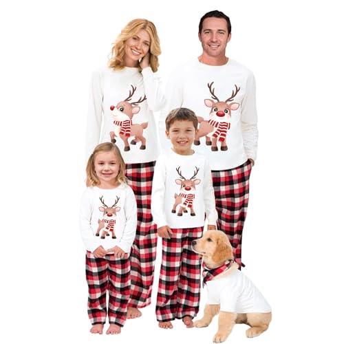 Ingerie Family Matching Christmas Pyjamas Reindeer Print Top w Buffalo Plaid Bottoms Christmas Pjs Sleepwear(Reindeer-Men, Large)