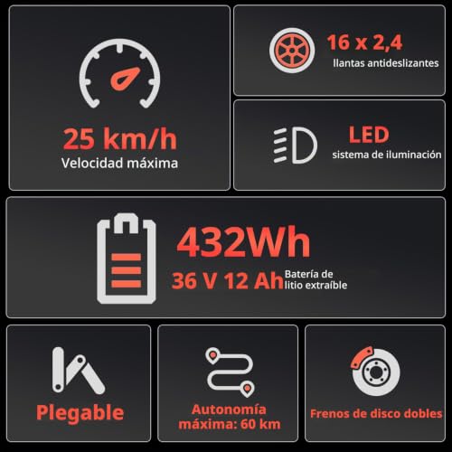 Miniatura 2 de Colorway Bk5 Bicicleta Eléctrica Plegable, 16 Bicicleta Urbana De Paseo,250 W,36 V 8,4 Ah Batería Extraíble, Pantalla Lcd,Hasta 35-70 Km, Velocidad Hasta 25km H,Urban E-Bike, Unisex