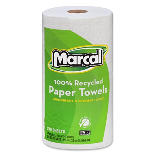 Marcal 100% Recycled Paper Towels, Save Trees, Eco Friendly, 2-Ply, 210 Sheets Per Roll, 12 Individually Wrapped Rolls, In A "Roll Out" Case - Green Seal Certified 06210 #TOP2
