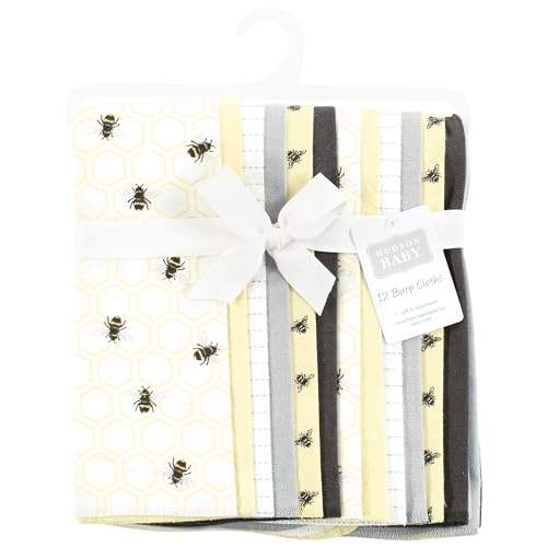 Image of Hudson Baby Unisex Baby Flannel Burp Cloth 12pk, Honey Bee, One Size