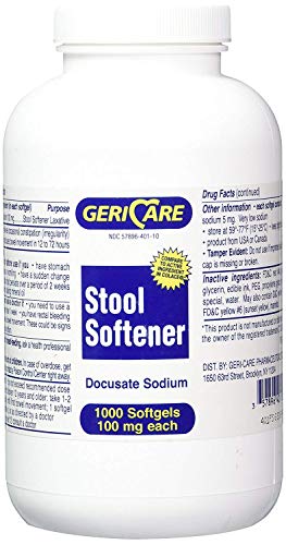 Docusate Sodium Stool Softener By Geri-Care | 100mg Softgels | 1000 Count Bottle