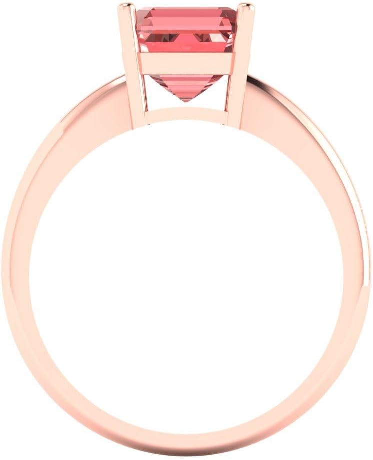 Clara Pucci 14K Solid Rose Gold 2 ctw Garnet Solitaire Ring for Women | Anniversary, Birthday Gift | 7.0mm Asscher Cut - Image 4
