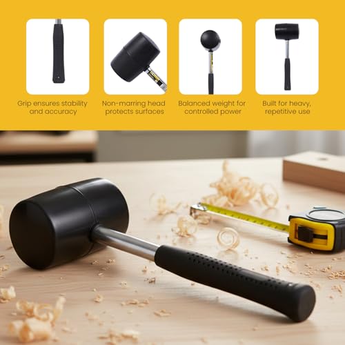 Image of Rubber Mallet 24 oz (680 G) | Tubular Metal Handle | Solid Rubber Head | Ergonomic Non Slip Handle | Designed for Non Marking application such as Assembly, Flooring, Home & Professional