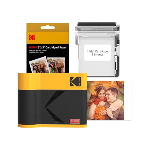 KODAK Mini 3 ERA 4PASS Portable Photo Printer (3x3 inches), Initial 8 Sheets + 30 Sheet Pack Bundle, Yellow