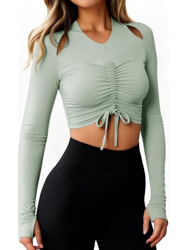 Haut froncé à manches longues slim pour femme avec cordon de serrage chic