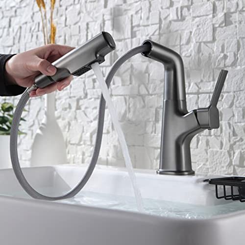 Robinet de lavabo avec douchette extractible pour nettoyer la vasque sans éclaboussures
