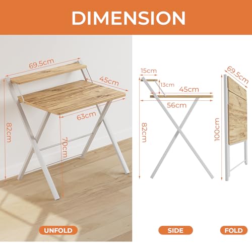 GreenForest Escritorio Plegable con Estante del Monitor, Escritorio de Oficina deTamaño Pequeño sin Montaje, Escritorio Pequeño para Espacio Pequeño, Beige - imagen 3
