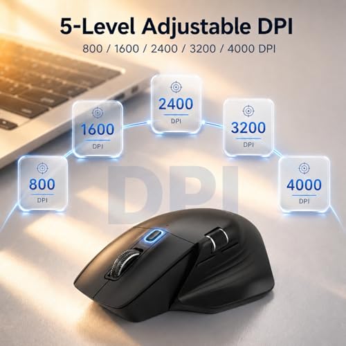 Image of PHILIPS Ergonomic Wireless Mouse, Multi-Device Bluetooth (USB-A /C) for Laptop & Mac /PC, Silent Productivity Mouse with Side Scroll, 5-Level DPI Rechargeable Computer Mouse, Right-Handed Comfort
