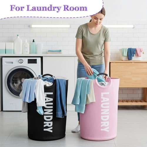 Image of 125L Laundry Hamper 2Pcs, Large Laundry Basket with Reinforced Handle, 600D Oxford Cloth Dirty Clothes Hamper, Foldable Washing Bin for Bedroom, Bathroom, Livingroom, Black + Pink