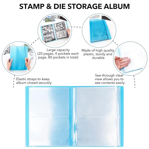 Image of 2 Pack Large Sticker Photo Storage Album, Stamp & Cutting Dies Storage Book Organizer Folder for Cards Storage DIY Scrapbooking Card Making Supplies 20 Pages 80 Pockets / Pack ( Clear + Blue)