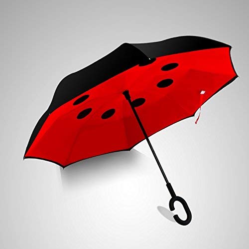 Parapluie coupe-vent inversé anti-UV avec poignée C ergonomique mains libres