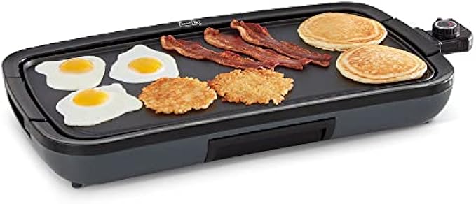 DASH Deluxe Everyday Electric Griddle with Dishwasher Safe Removable Nonstick Cooking Plate for Pancakes, Burgers, Eggs and more, Includes Drip Tray + Recipe Book, 20” x 10.5”, 1500-Watt - Grey