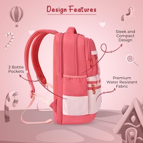 Image of Gear Delight 18 inch /30L Large Water Resistant School Bag | Casual Backpack | Daypack | Travel Backpack | Kids Bag for Boys /Girls (Red - Pink)