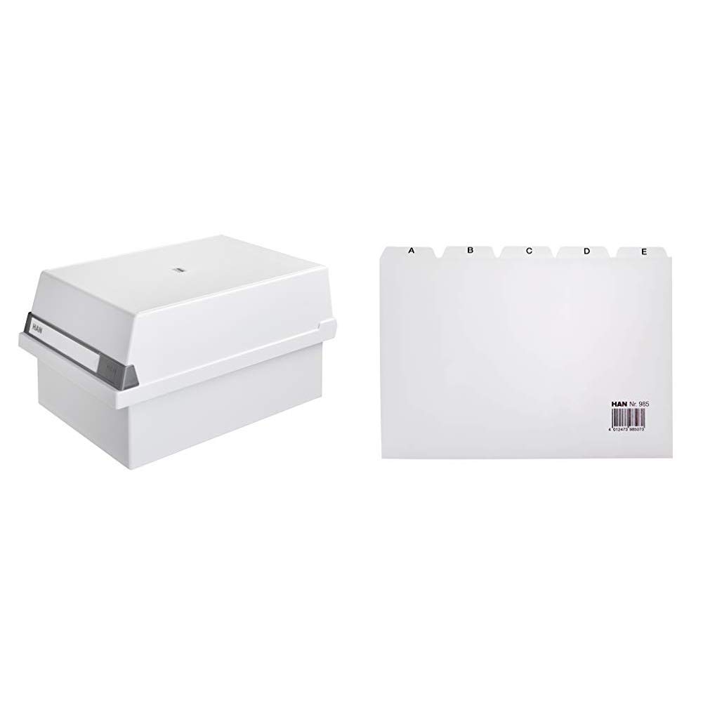 HAN Karteikasten A5 955-11 für 1.300 Karten, quer & inkl. 2 Stützplatten & Register A - Z, DIN A5 quer, 25-teiliges Leitregister für Karteiboxen, Karteikästen und Karteitröge, grau