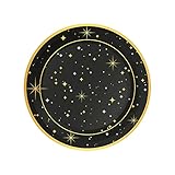 vajilla navidad desechable Diseño en colornegro con decoración de estrellas doradas, perfectos para fiestas de Navidad, así como para uso profesional y comercial.
