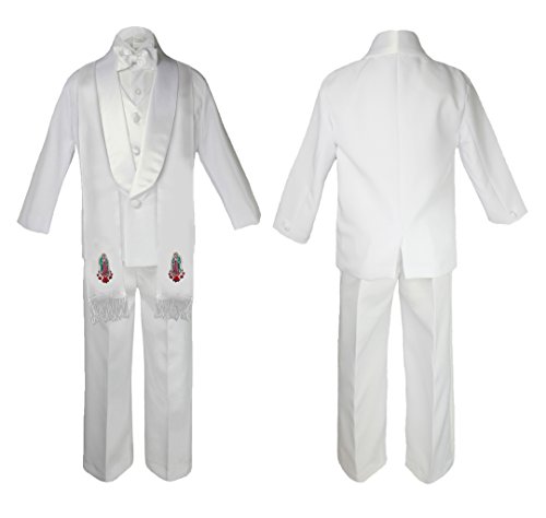 Image of Baby Boy Communion Shawl Lapel Jacket Suit Gold Guadalupe on Stole SM-20