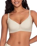 Ubras Smooth Comfort V Neck Bra for Women Full Coverage Seamless Bras Wireless Bras no Underwire Everyday T-Shirt Bra Oatmeal